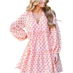 J. Marie XS Rainbow Tiered Ruffle Babydoll Loose Flowy Preppy Teacher Dress